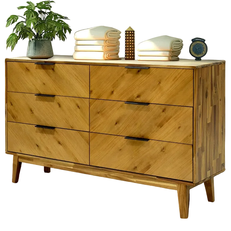 Veyron Acacia 6 Drawer Dresser in Walnut or Oak Finish