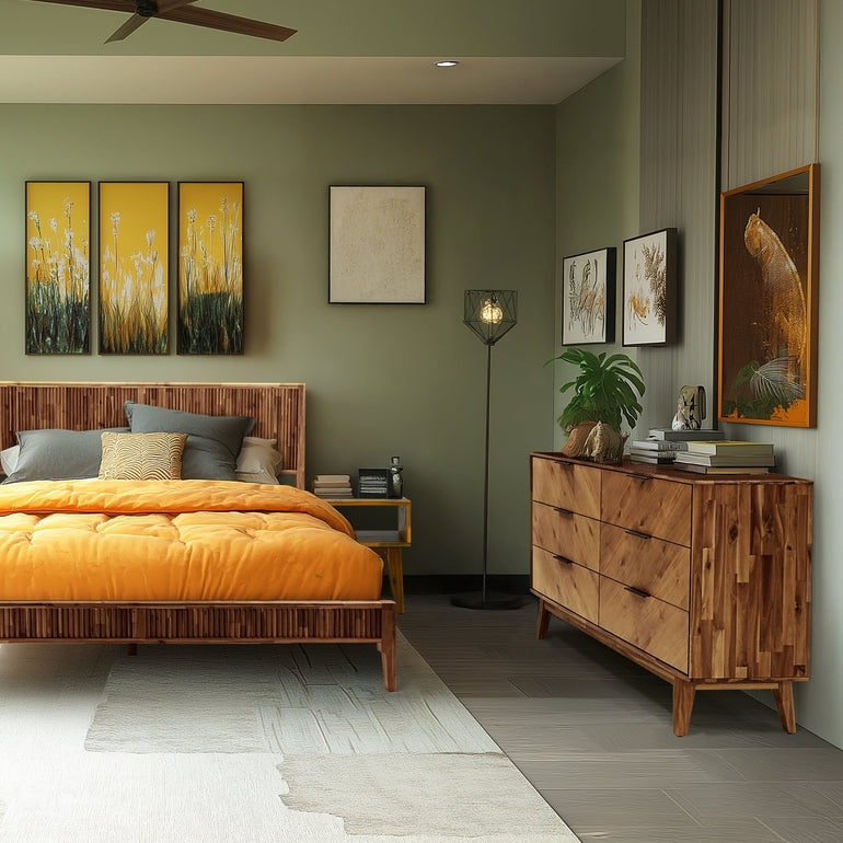 Veyron Acacia 6 Drawer Dresser in Walnut or Oak Finish