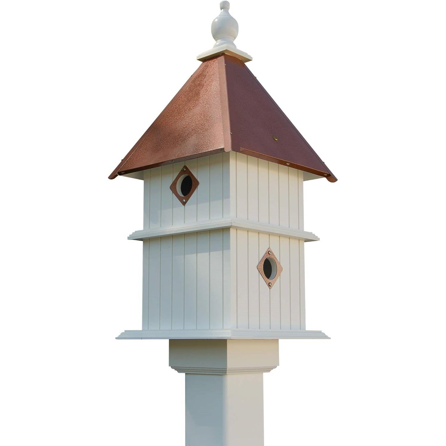 White Two Story Deluxe Birdhouse with Copper Roof - Made in USA