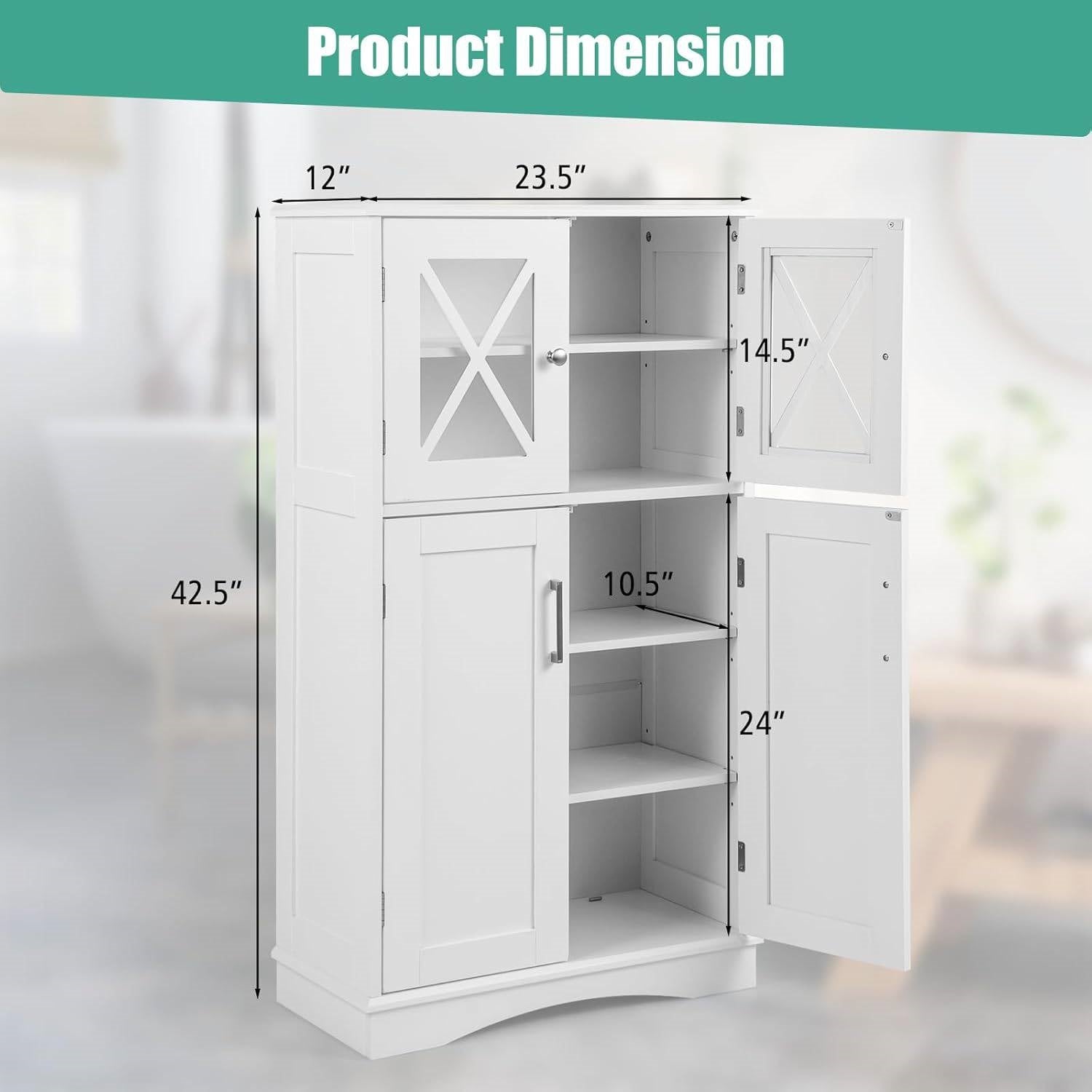 Bathroom Linen Cabinet with Glass Doors in White
