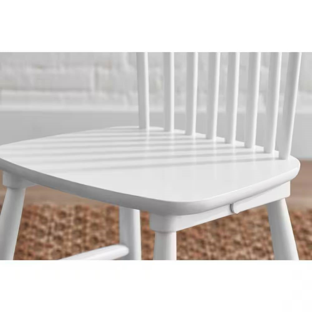 Set of 2 Classic Spindle Back Solid Wood Dining Chairs in White