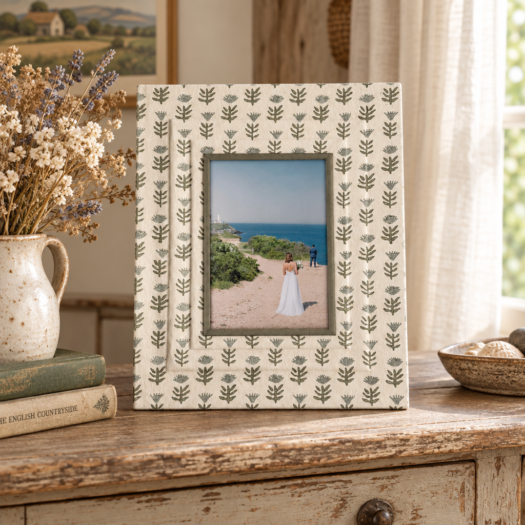 Block Printed Picture Frame - Claire Serene, Floral - 5x7