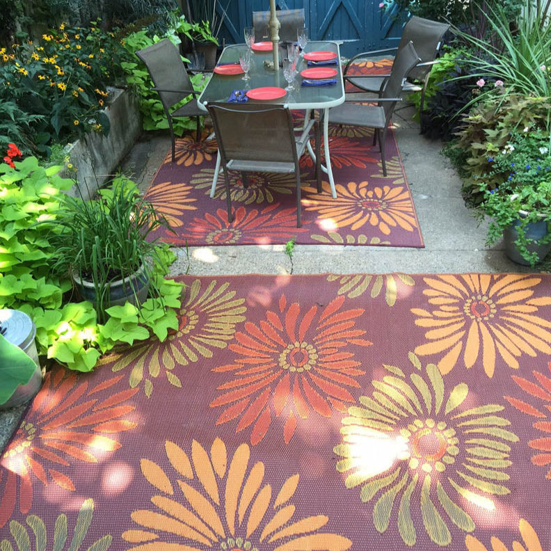 Daisy Orange/Rust Reversible Outdoor Mat