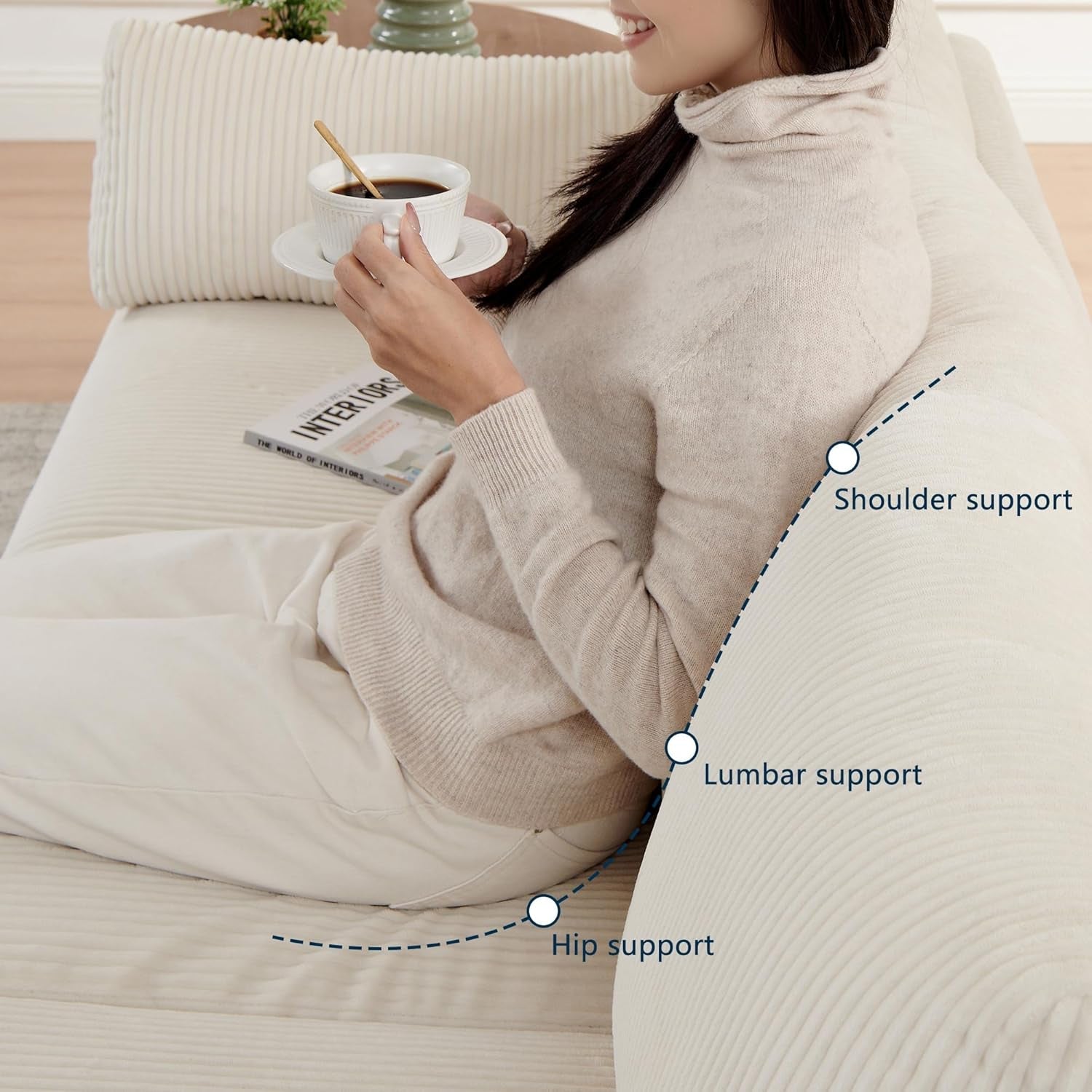 Beige 38 Inch Modern Upholstered Accent Reading Armchair