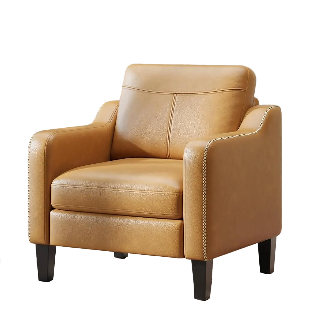 Brown PU Leather Accent Armchair With Removable Cushions