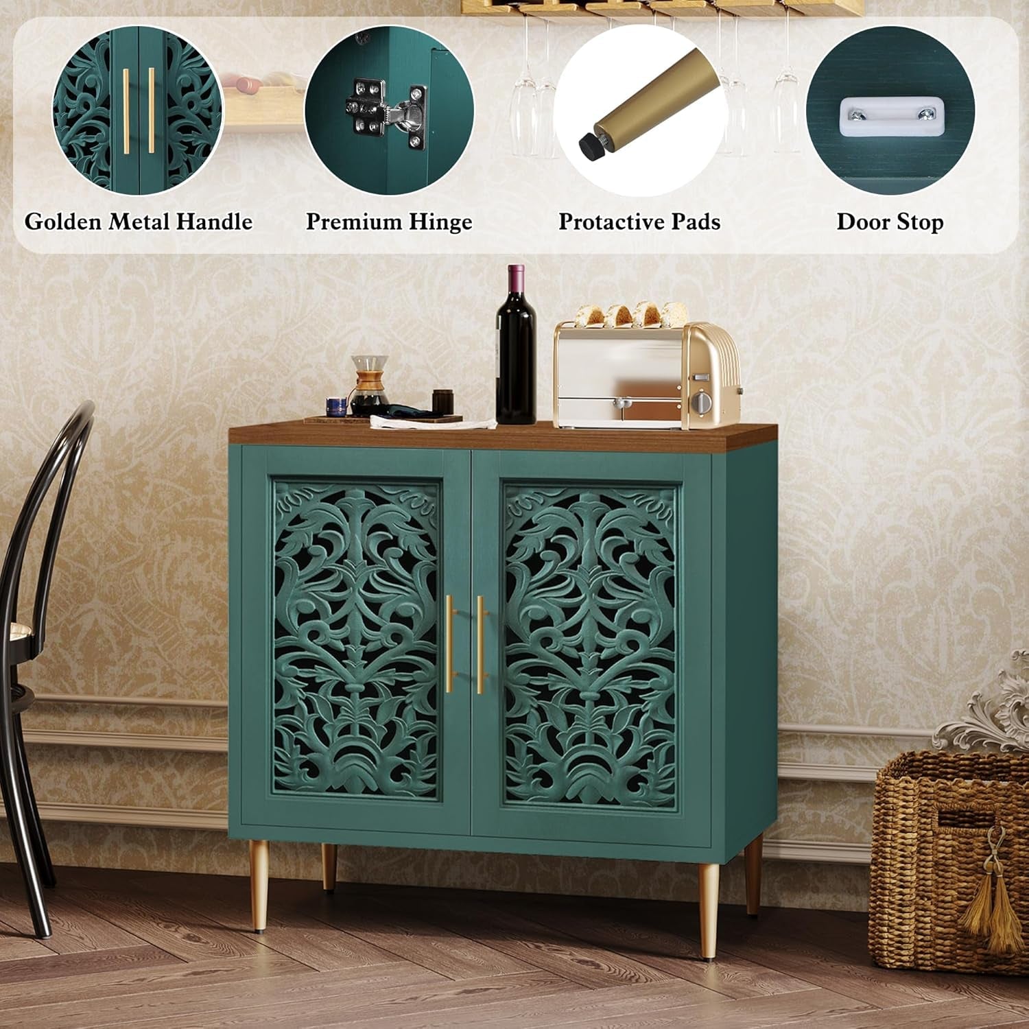 Green Carved Accent Cabinet
