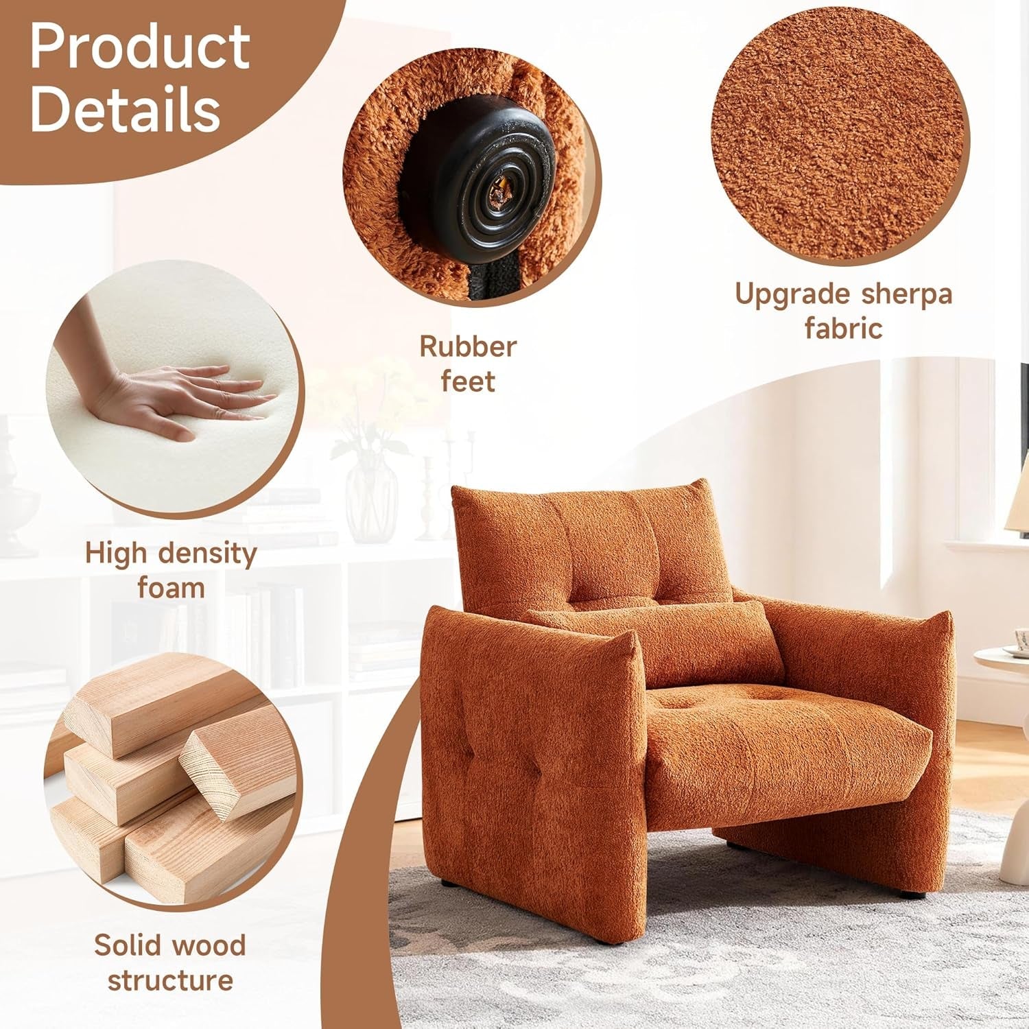 Sherpa Upholstered Arm Chair in Burnt Orange