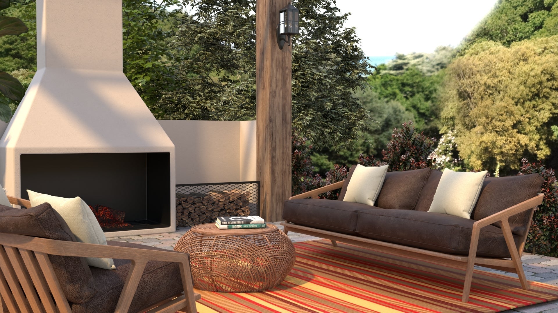 Stripes Warm Brown/Red Outdoor Mat