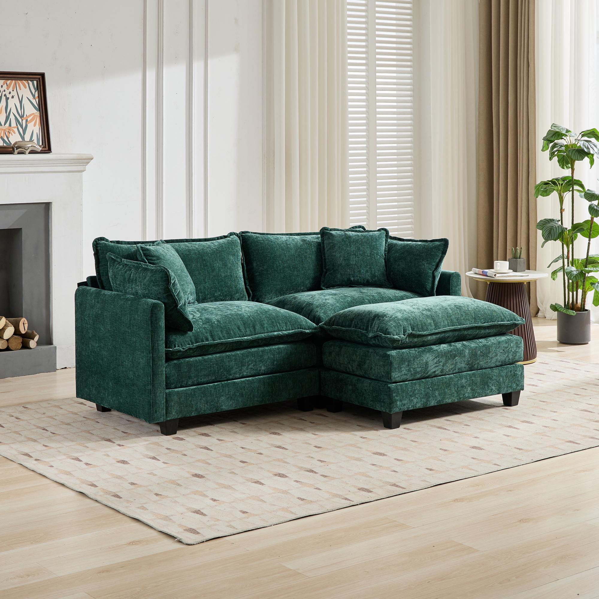 Cloud LoveSeat Sofa (Ottoman is not included) Chenille Fabric in Green