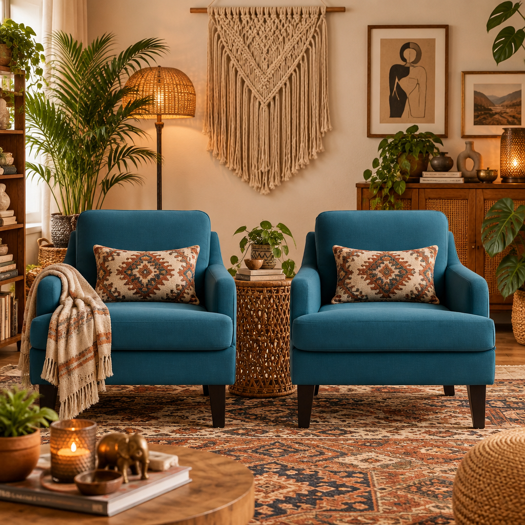 Linen Upholstered Accent Chair In Steel Blue