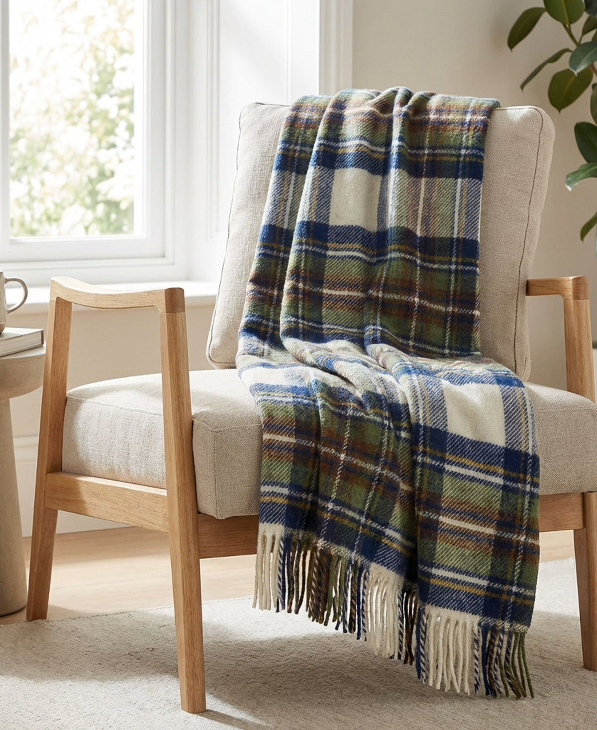 Highland Tweeds Fluffy Throw - Muted Blue Dress Stewart