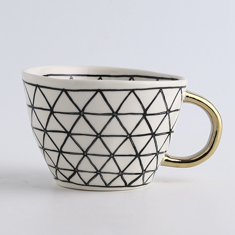 Lechsi Hand Painted Gold Handle Ceramic Mugs
