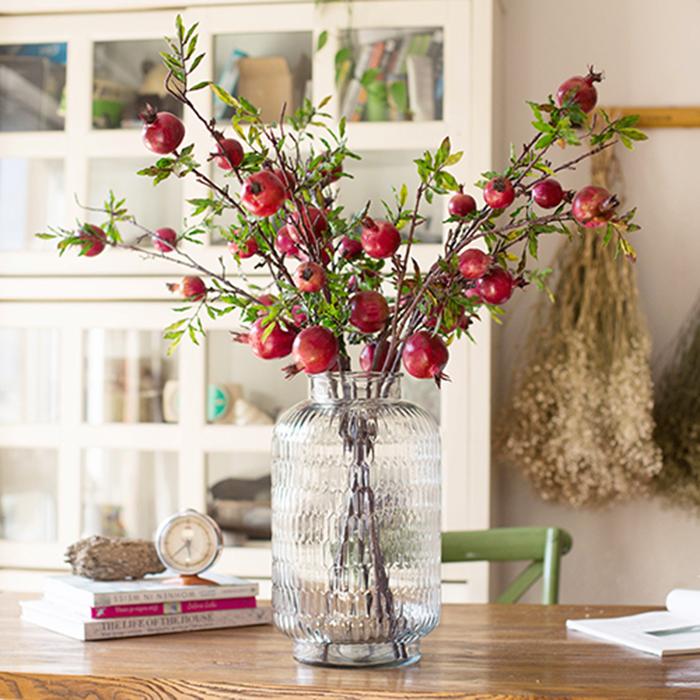 Artificial Fruit Large Red Pomegranate Fruit Stem - 36"