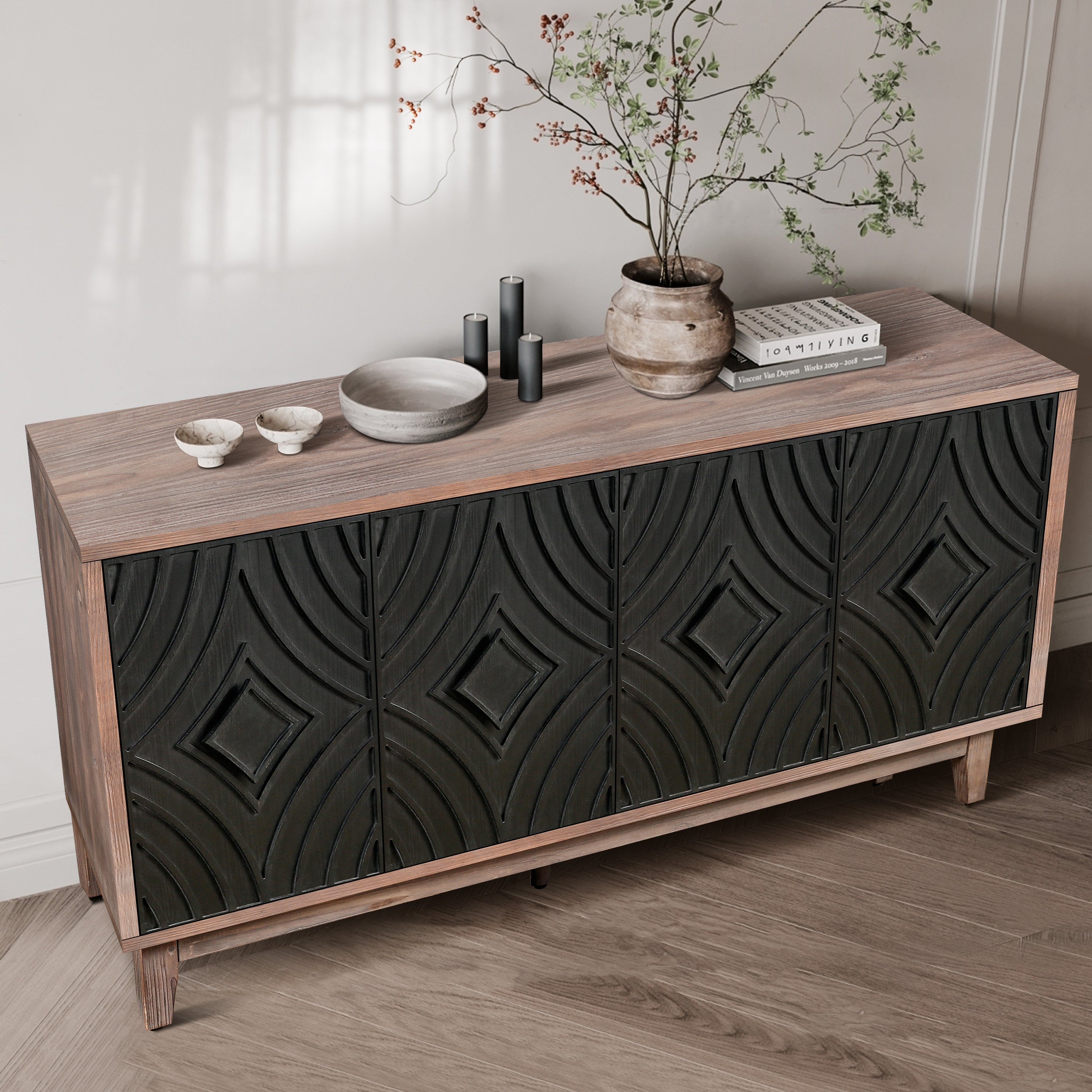 Two-Tone Mid Century Diamond Sideboard - 60"