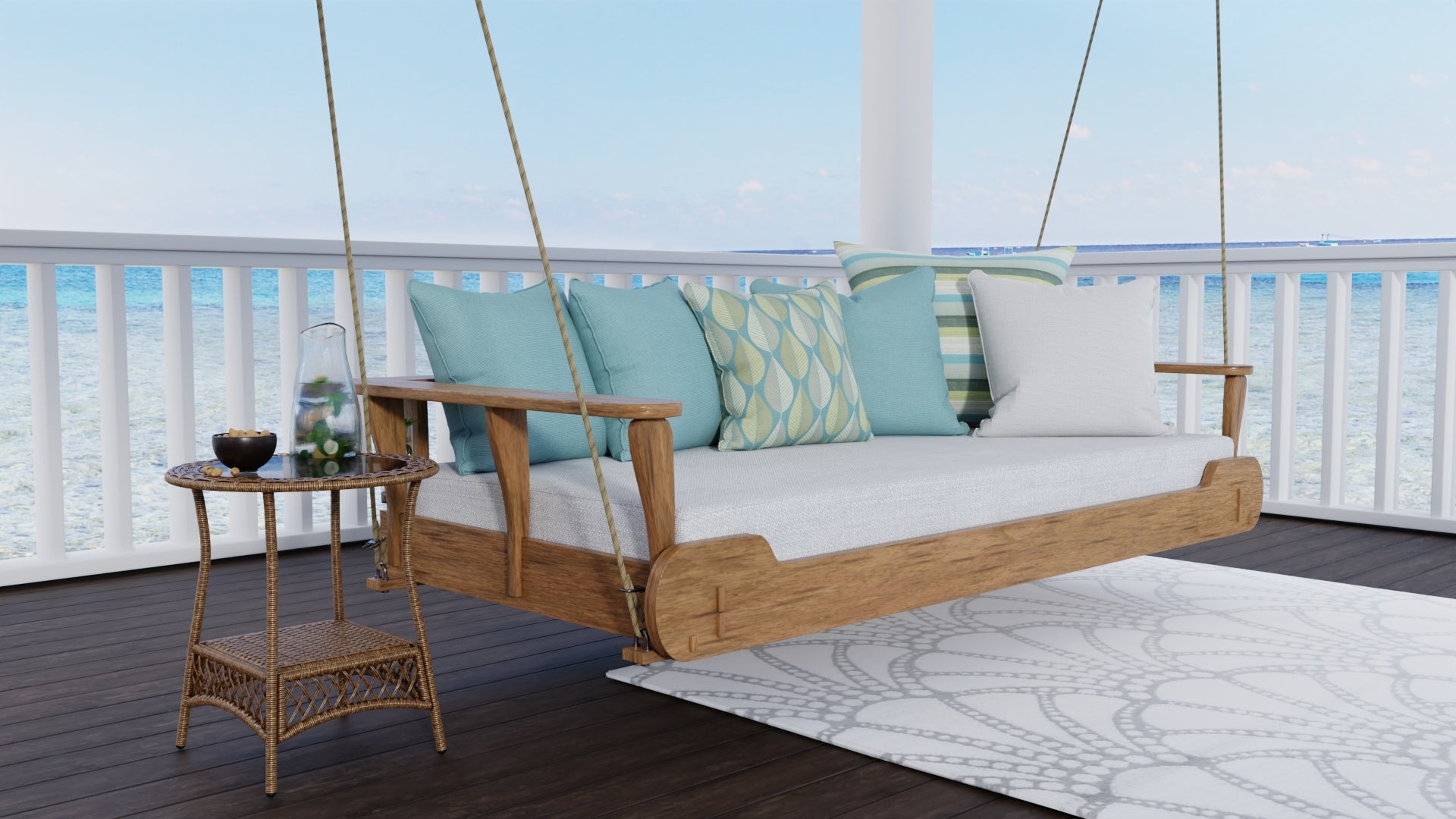 Scallop Gray/White Reversible Outdoor Mat