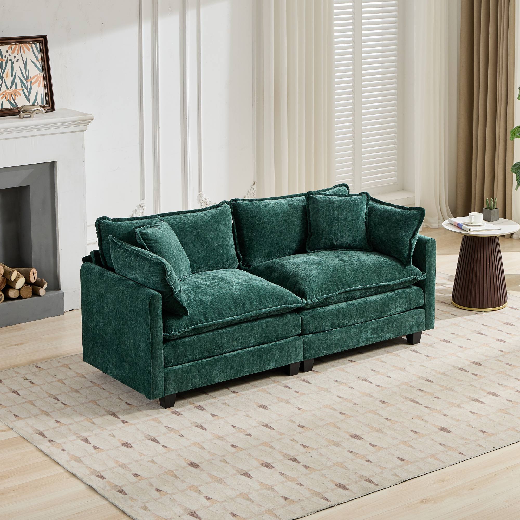 Cloud LoveSeat Sofa (Ottoman is not included) Chenille Fabric in Green