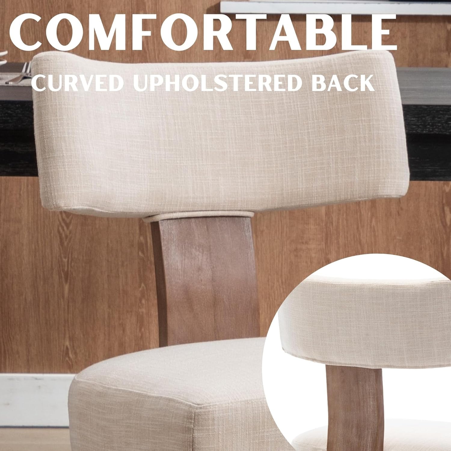 Modern Linen Fabric Upholstered Dining Chairs- 6 Pc Set