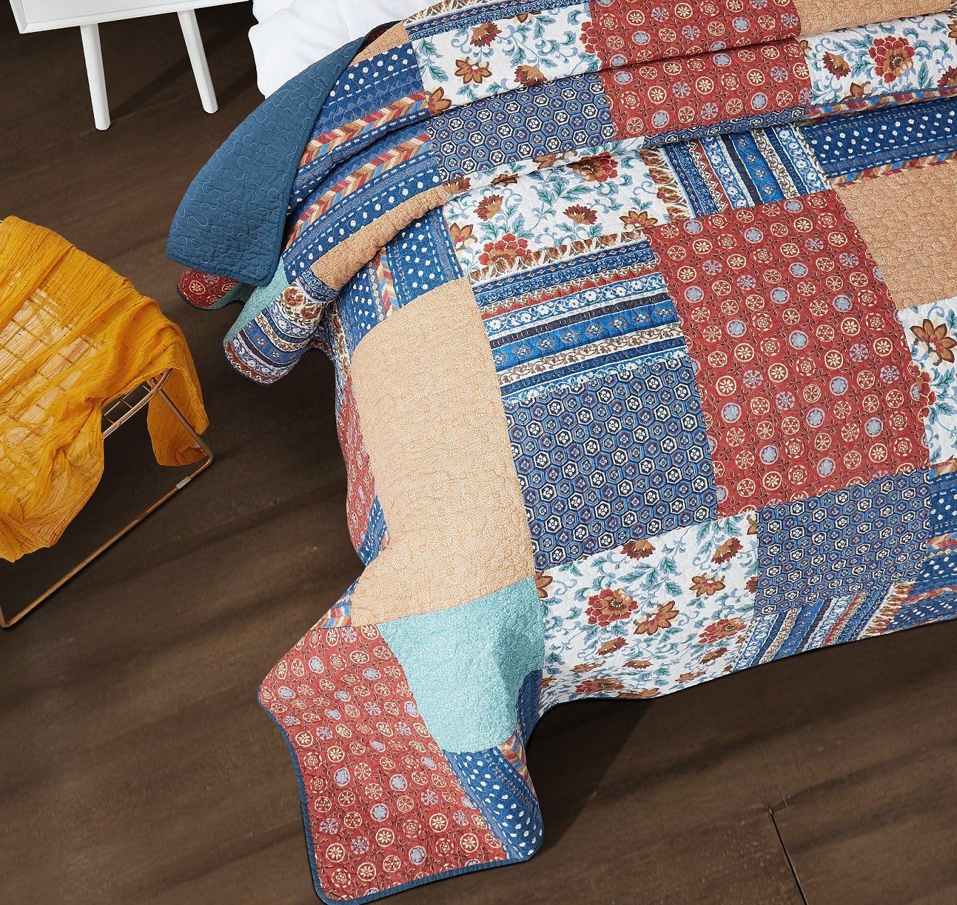Boho Vibes Mediterranean Blue Patchwork Quilted Bedding
