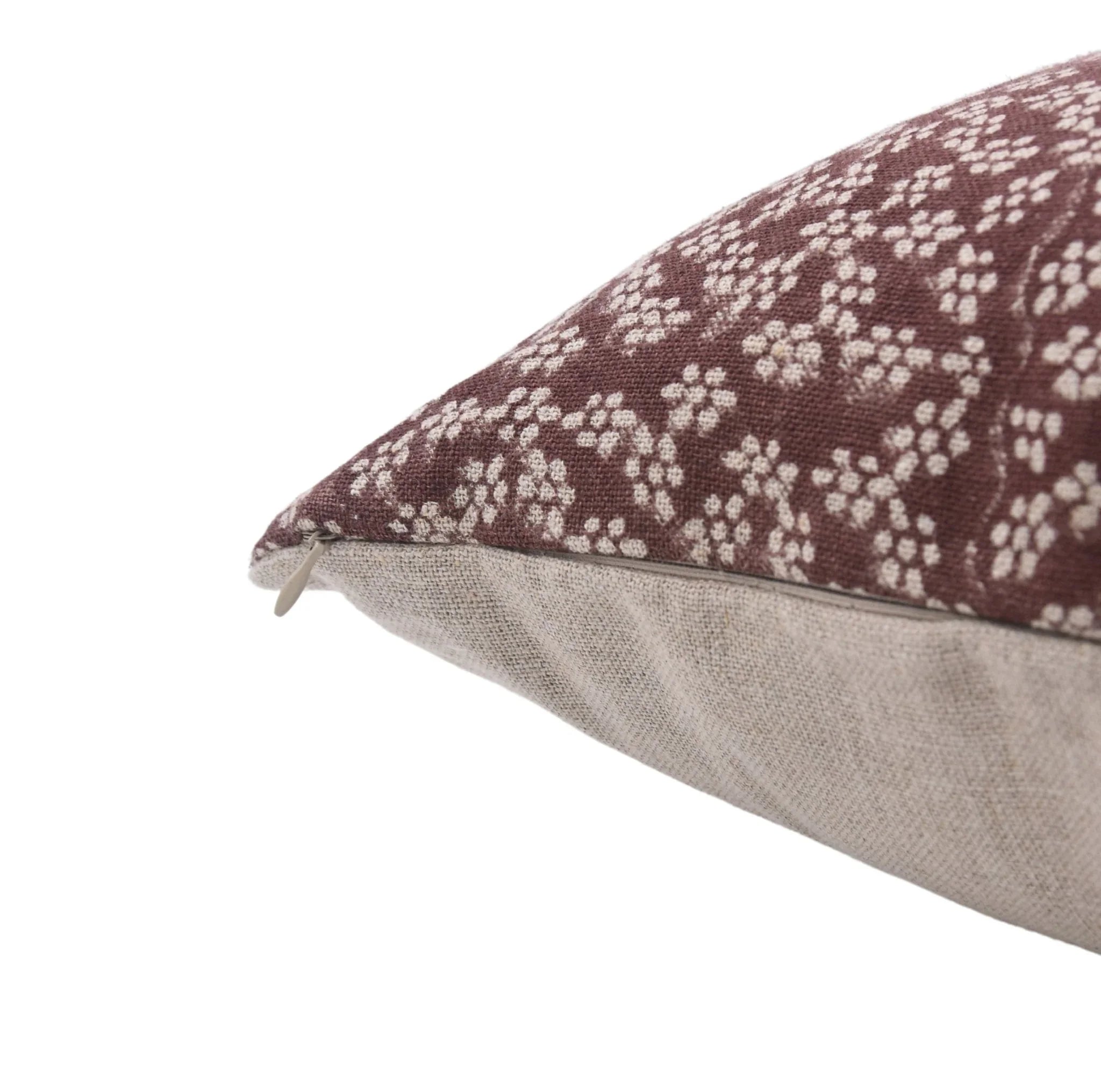 Ola Vrishti Handmade Brown Floral Block Print Pillow Cover