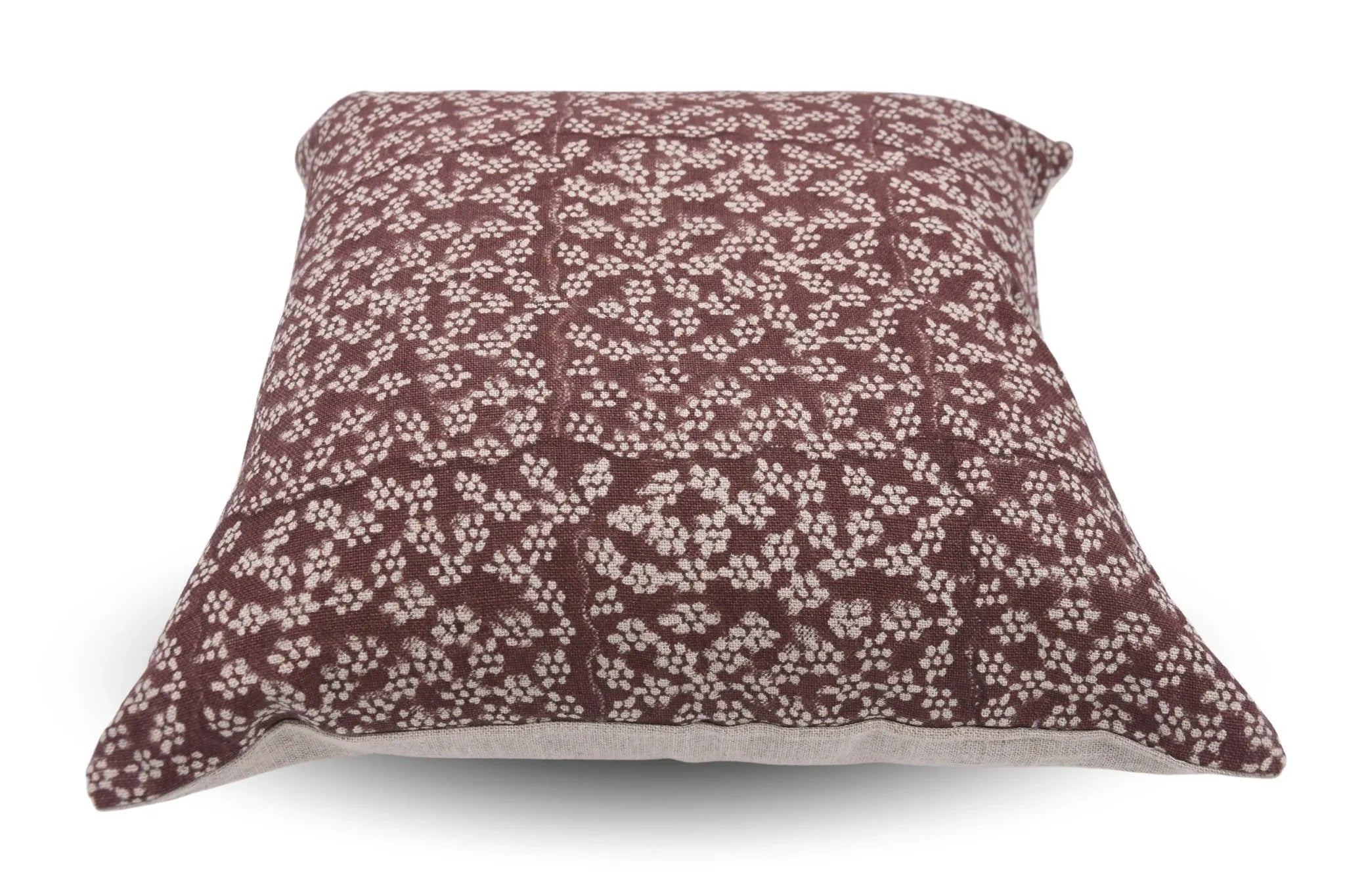 Ola Vrishti Handmade Brown Floral Block Print Pillow Cover