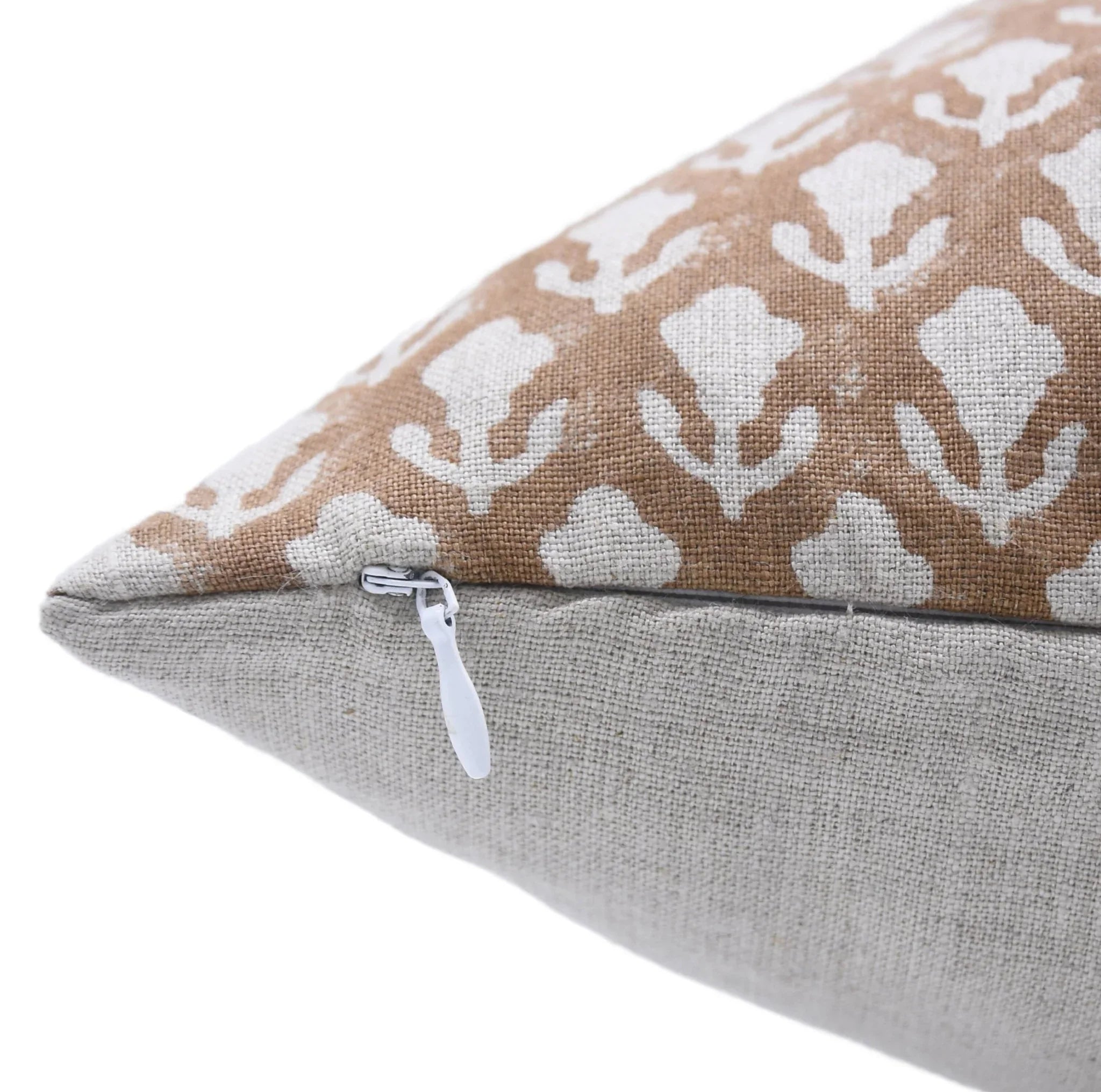 Brown Floral Block Print Linen Pillow Cover - Trishul