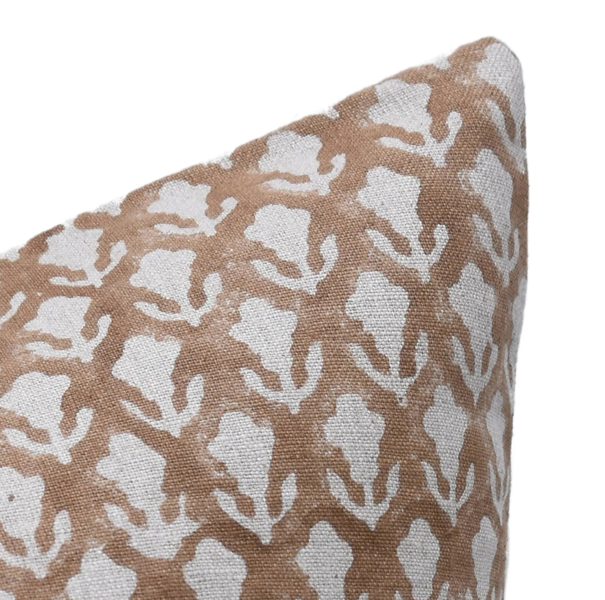 Brown Floral Block Print Linen Pillow Cover - Trishul