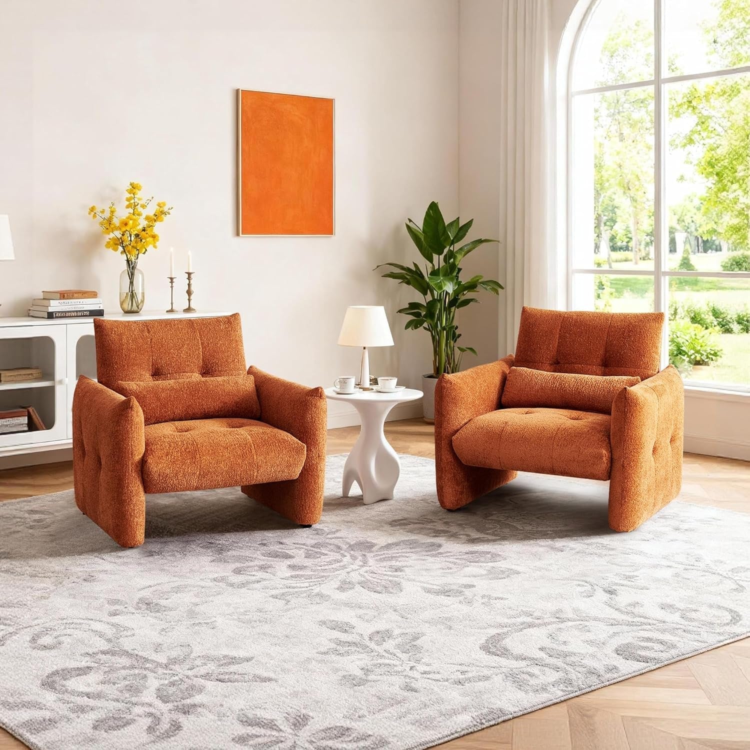 Sherpa Upholstered Arm Chair in Burnt Orange