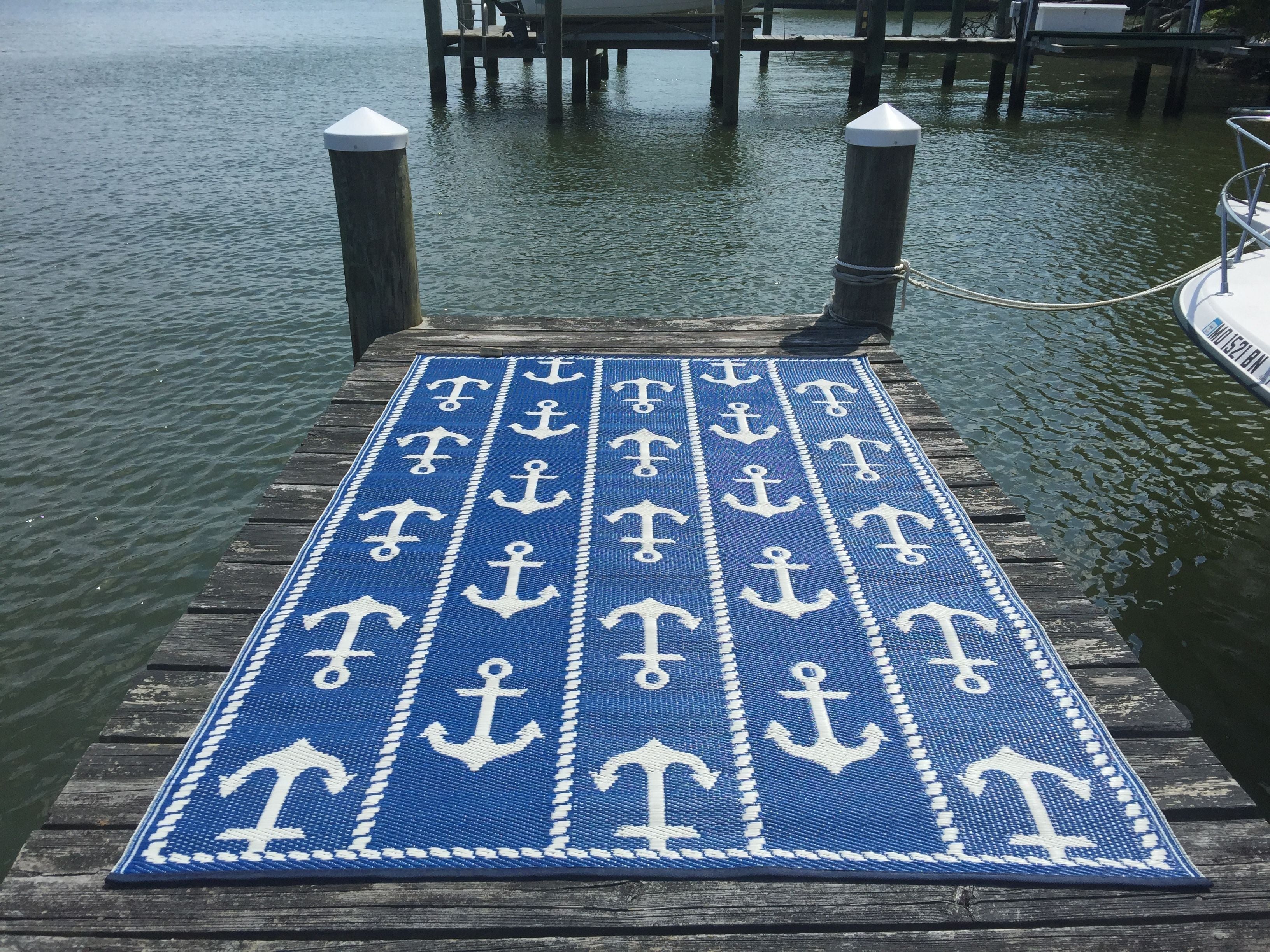 Anchor Blue & White Outdoor Mat