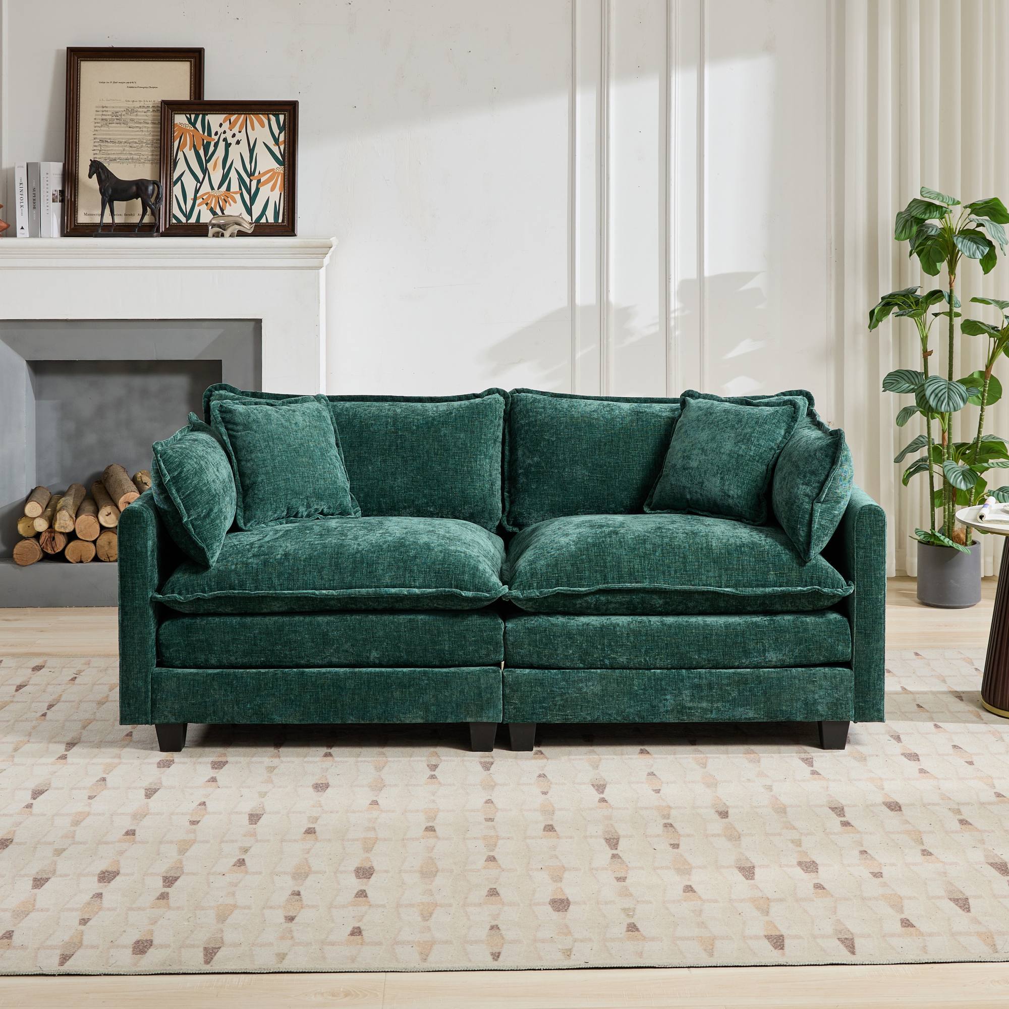 Cloud LoveSeat Sofa (Ottoman is not included) Chenille Fabric in Green