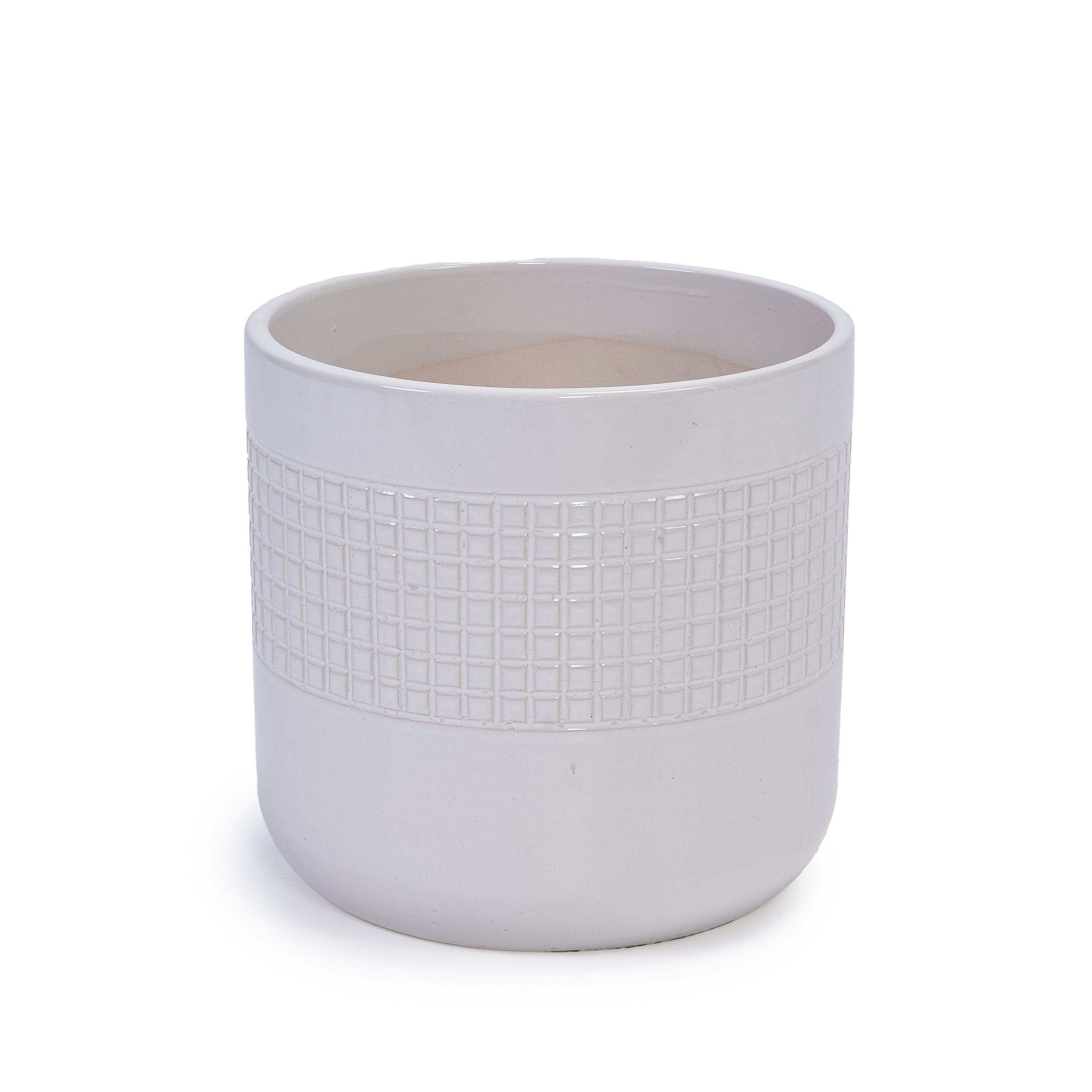 Set of 3 Grid Ceramic Flowerpots - Antique White