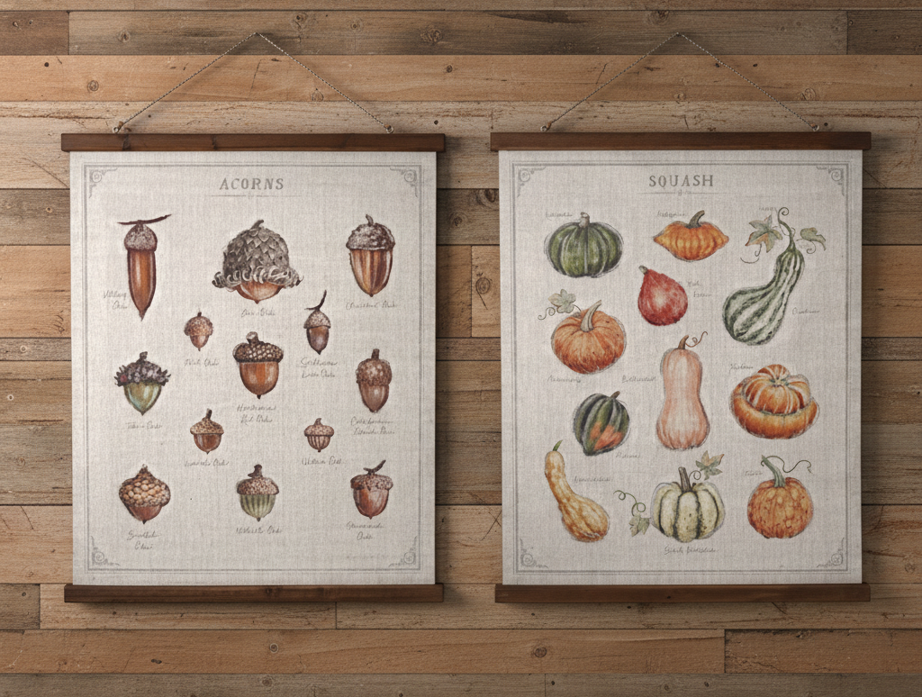 Squash and Acorn Botanical Print Wall Hanger