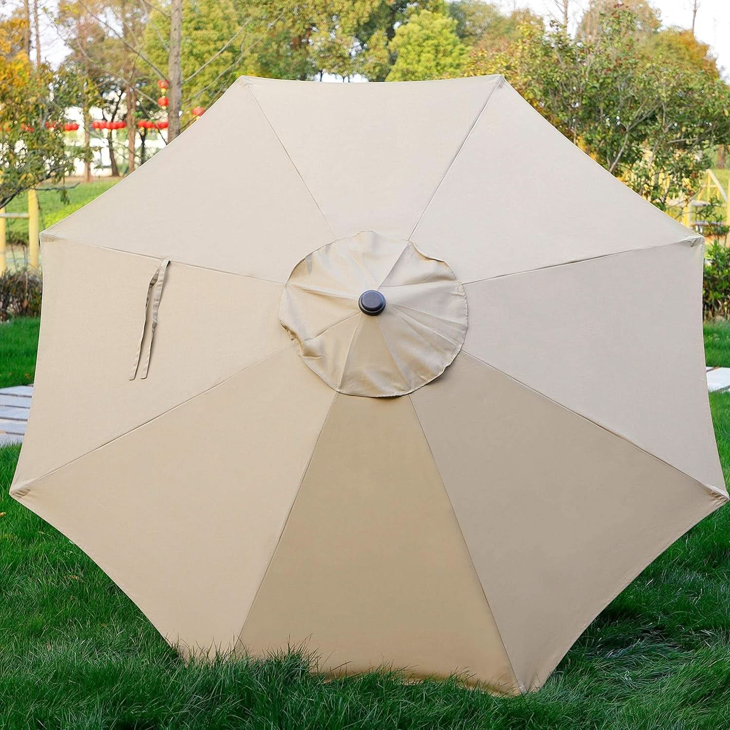 9 Foot Outdoor Patio Umbrella With Push Button Tilt in Light Tan