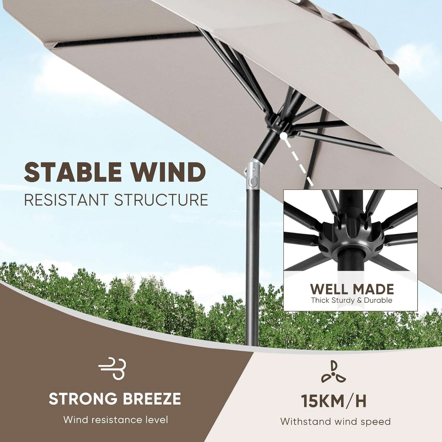 Large Market Outdoor Umbrella With Push Button Tilt - Beige