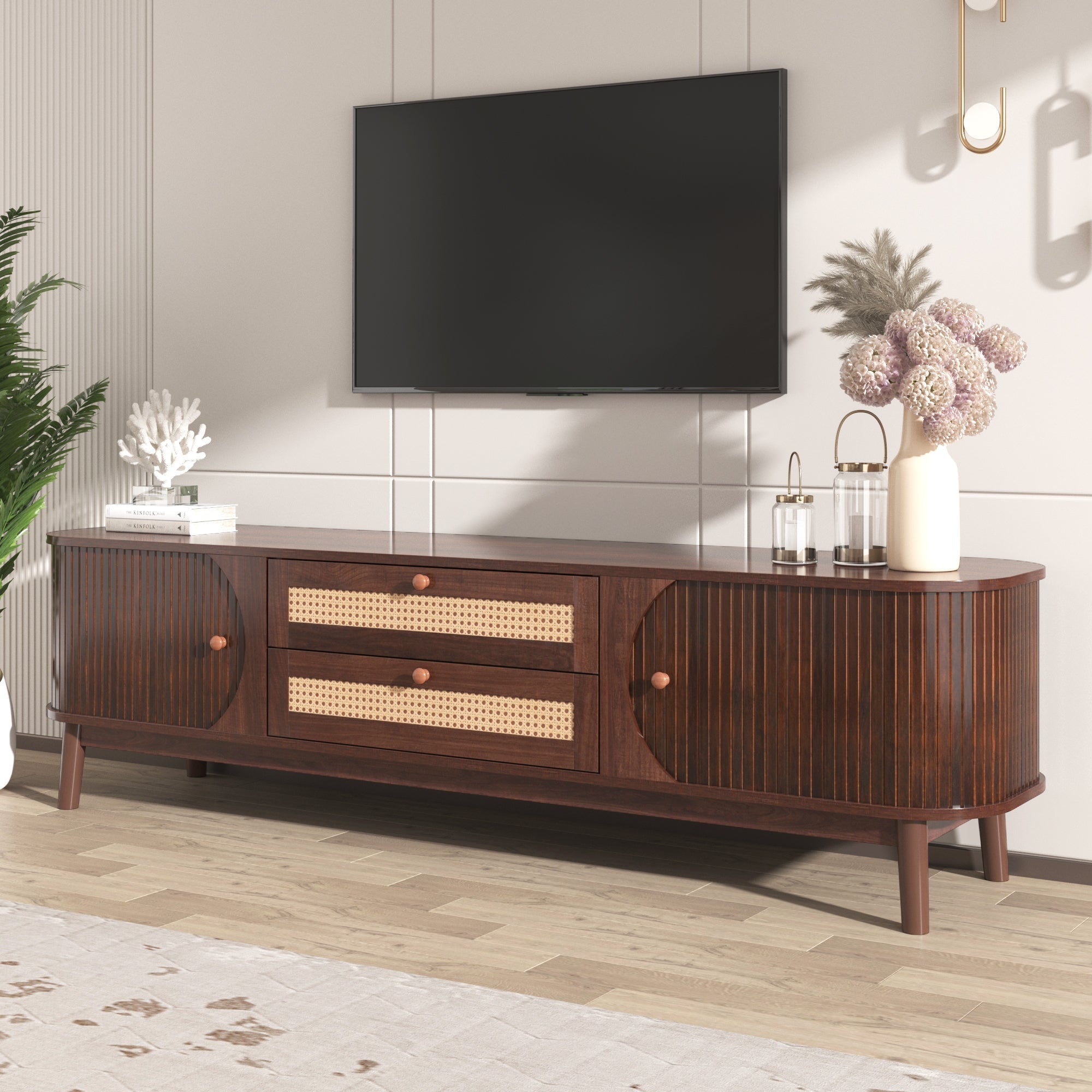 Modern Mid Century Rattan TV Stand