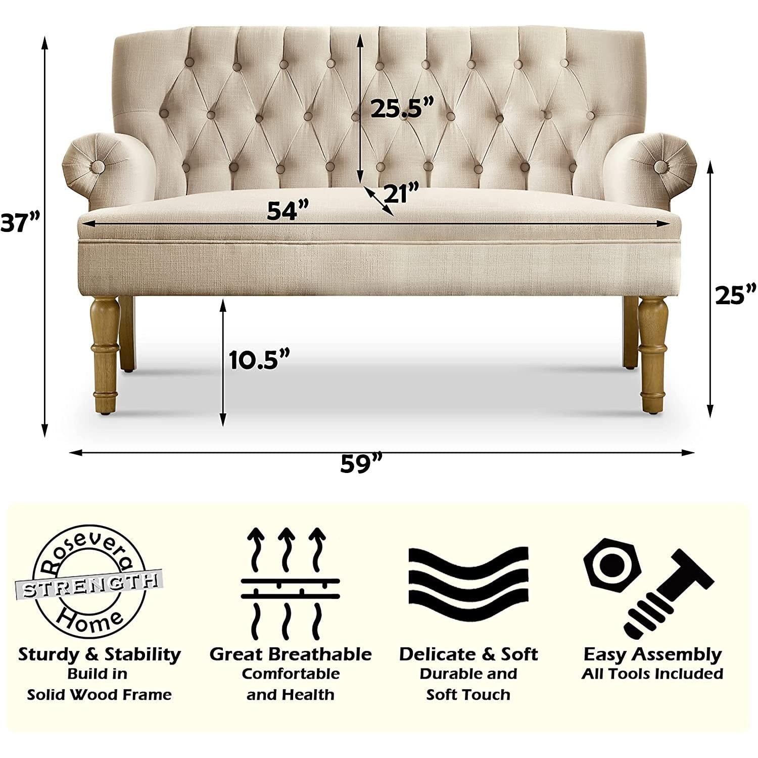 Chesterfield Tufted Loveseat Sofa in Warm Beige