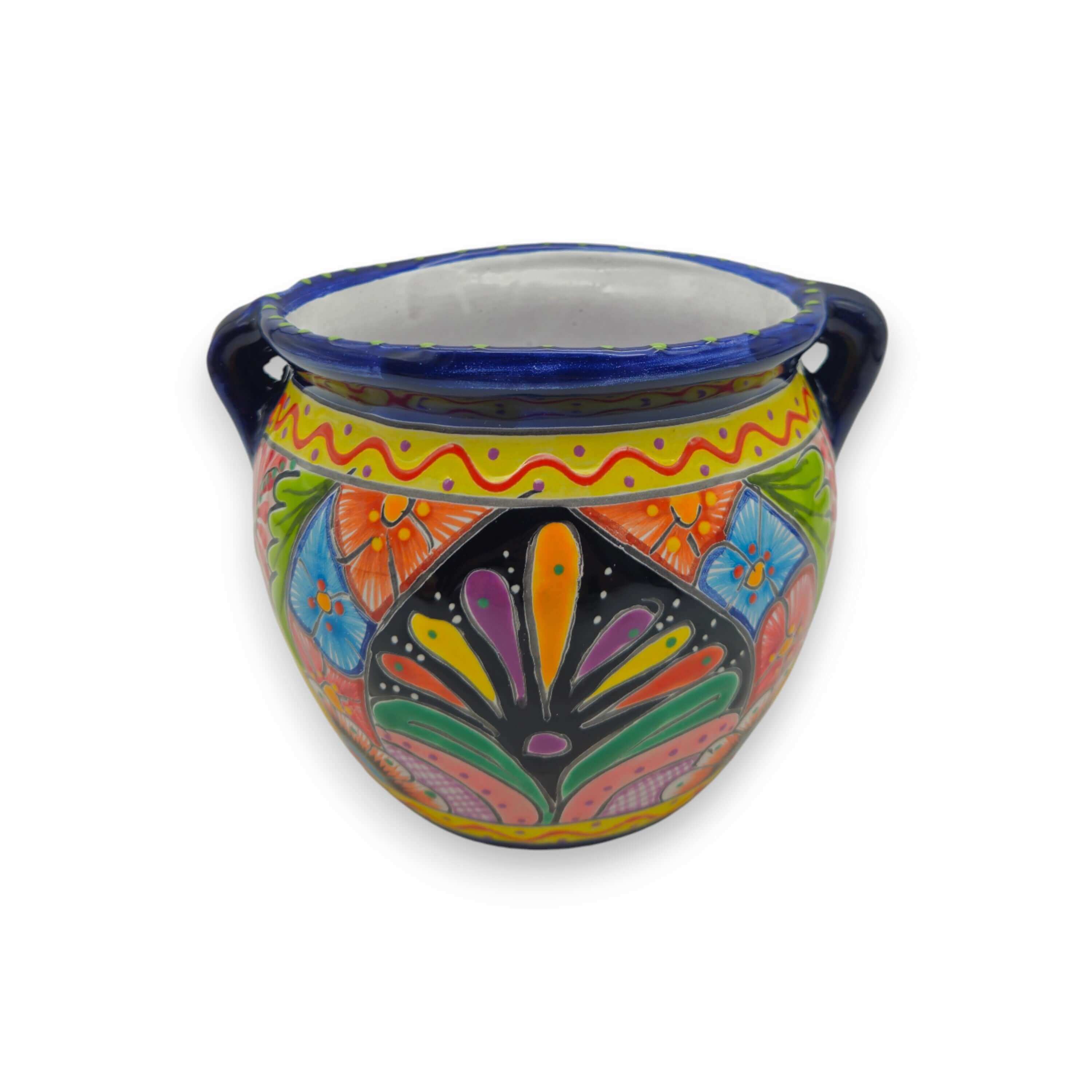 Cobalt Blue Rim Talavera Pot Trio | Hand-Painted Planters - 3 Pc Set