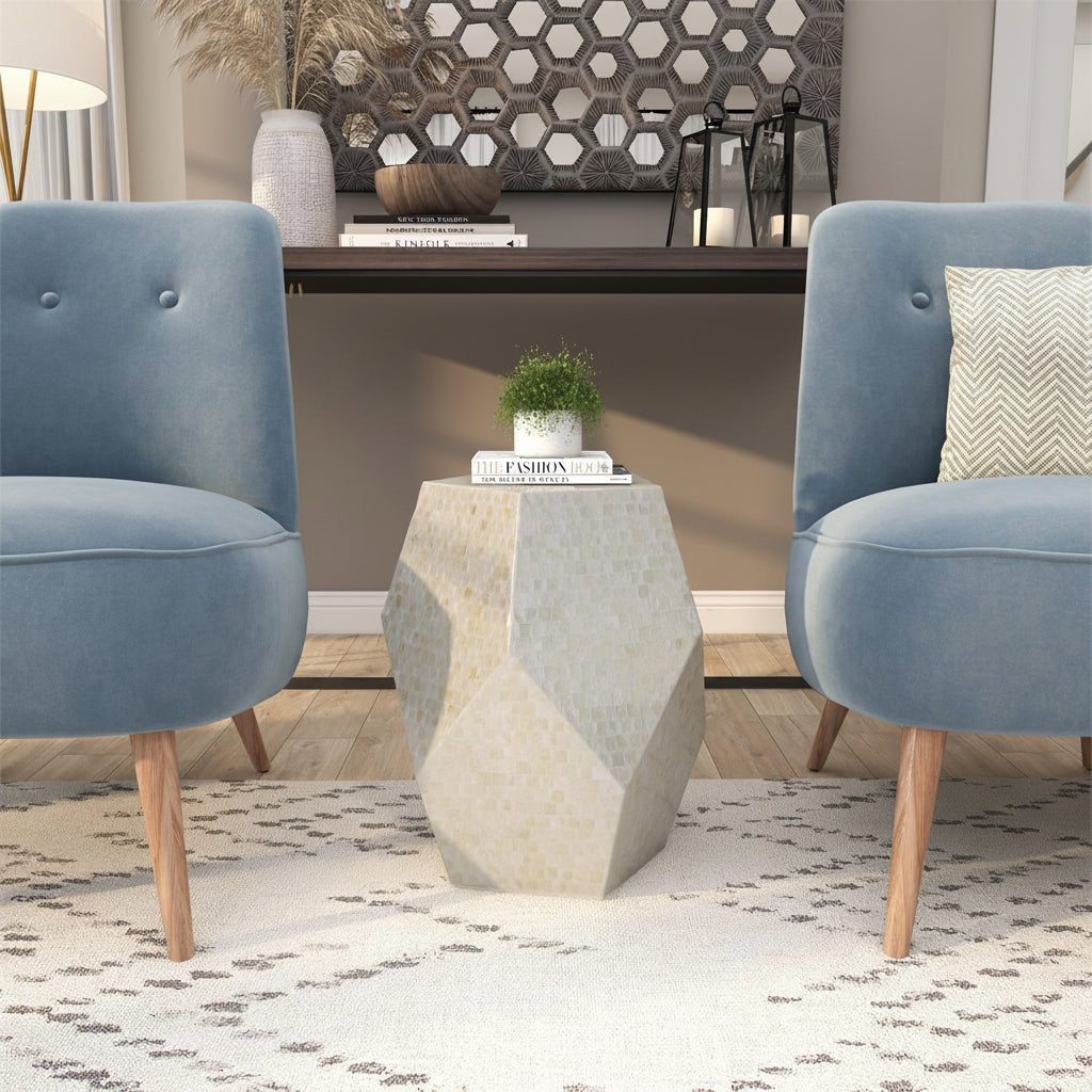 Cream Mother of Pearl Shell Handmade Accent Table
