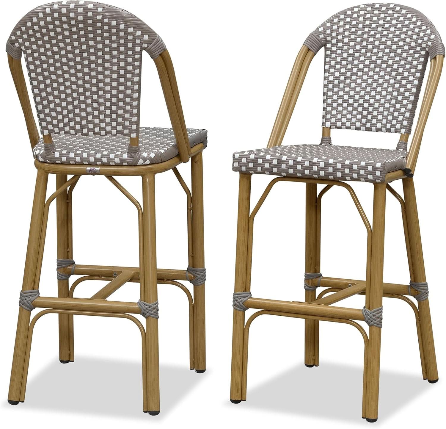 French Style Indoor/Outdoor Rattan Bar Stools - 2 Piece Set, Gray