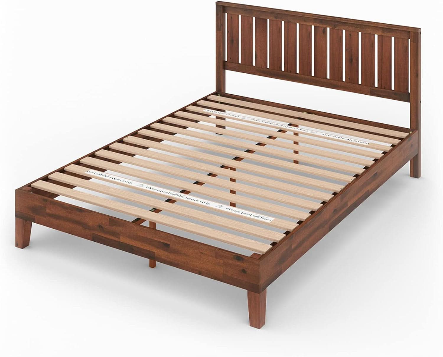 Queen Wood Platform Bed Frame With Slatted Headboard