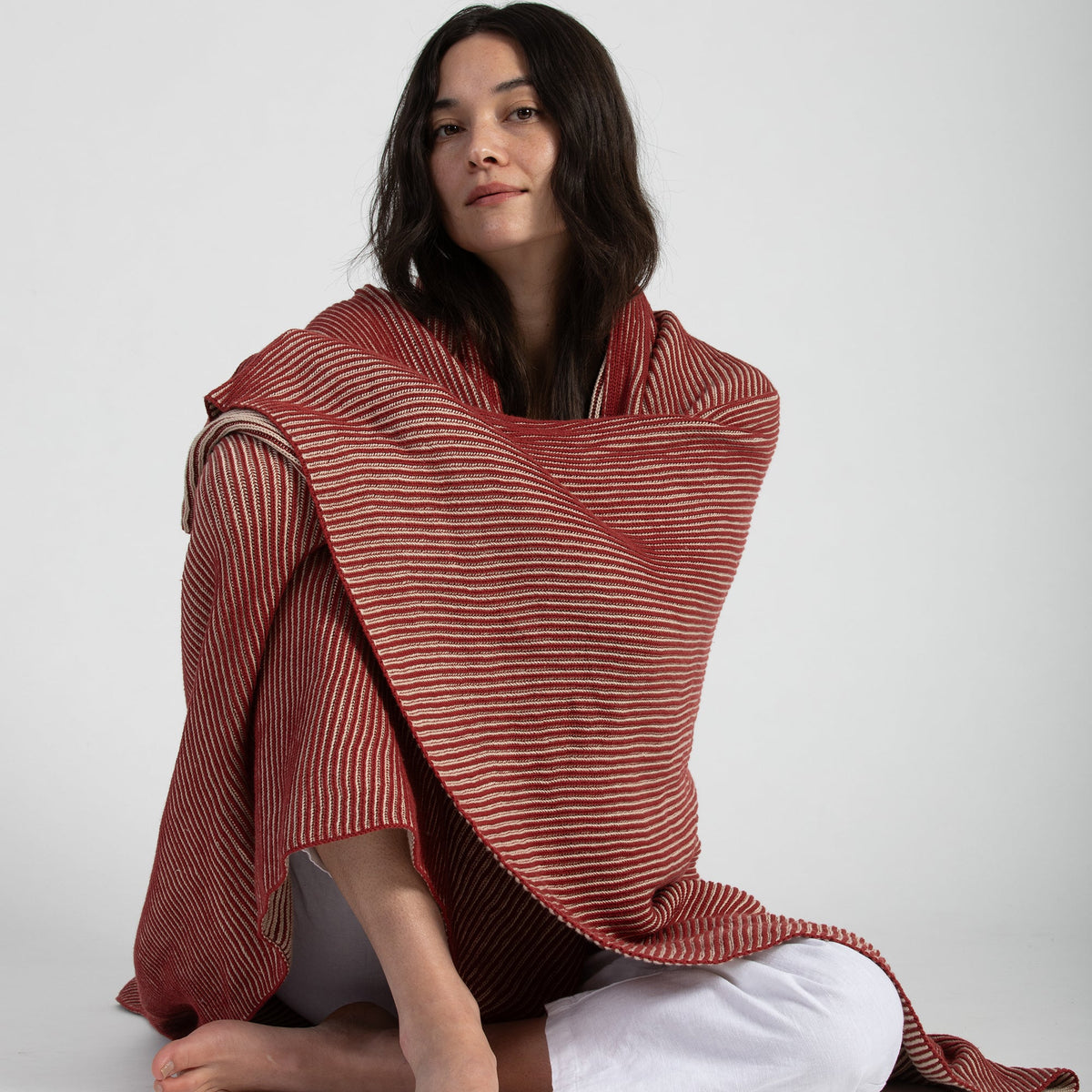 Ribbed Organic Cotton Knit Throw Blanket