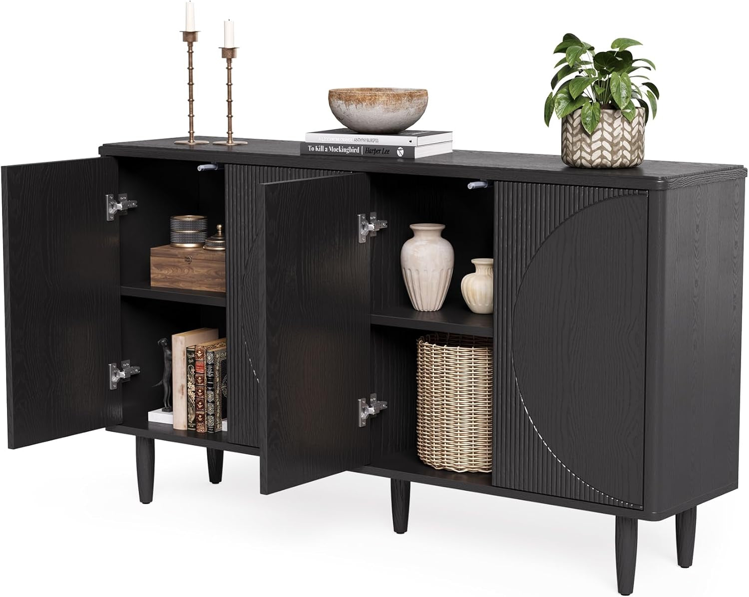 Modern 59-Inch Walnut Sideboard Buffet Table With Storage