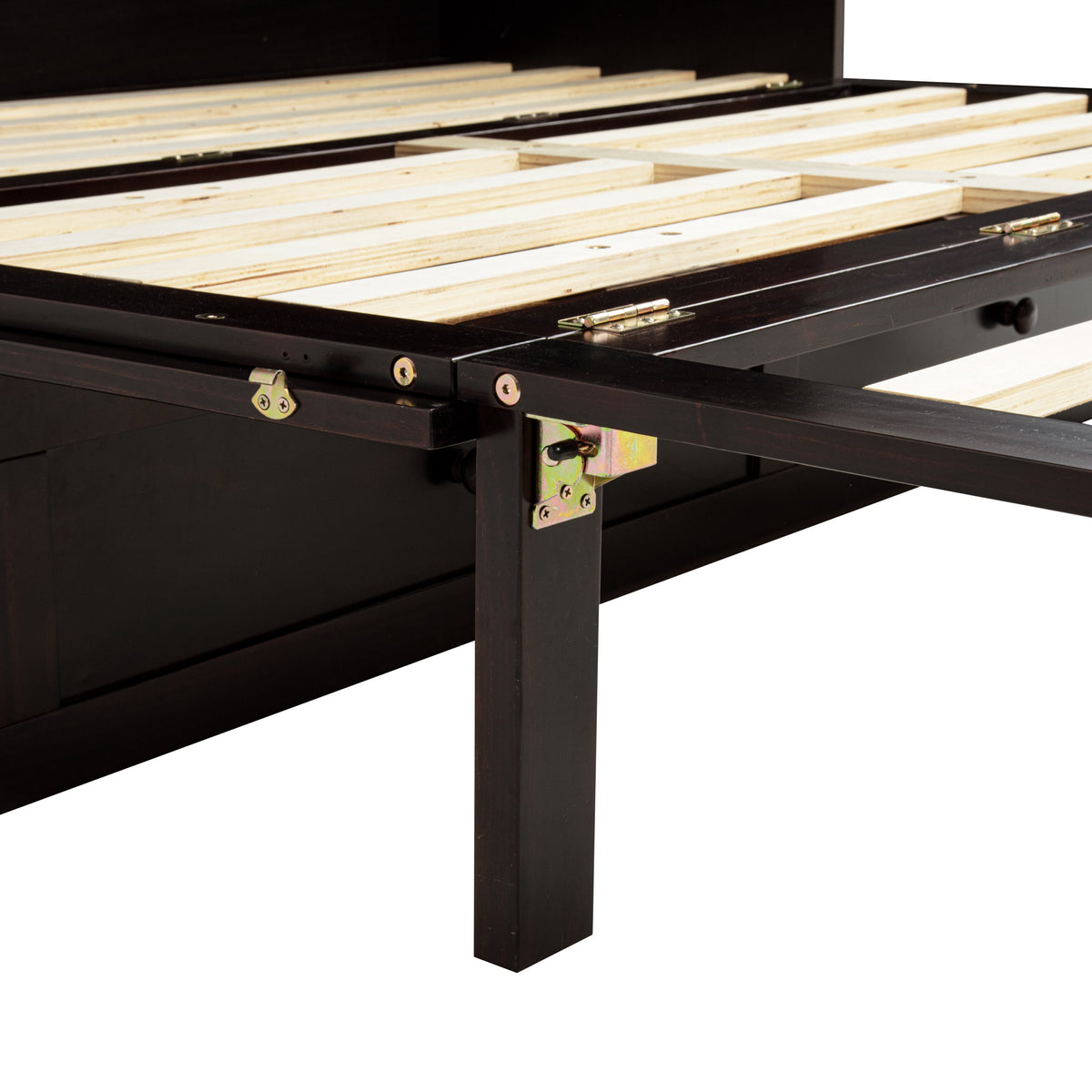 Queen Size Murphy Bed, Pine Wood with Power Station and Rattan Decoration Panel - Espresso