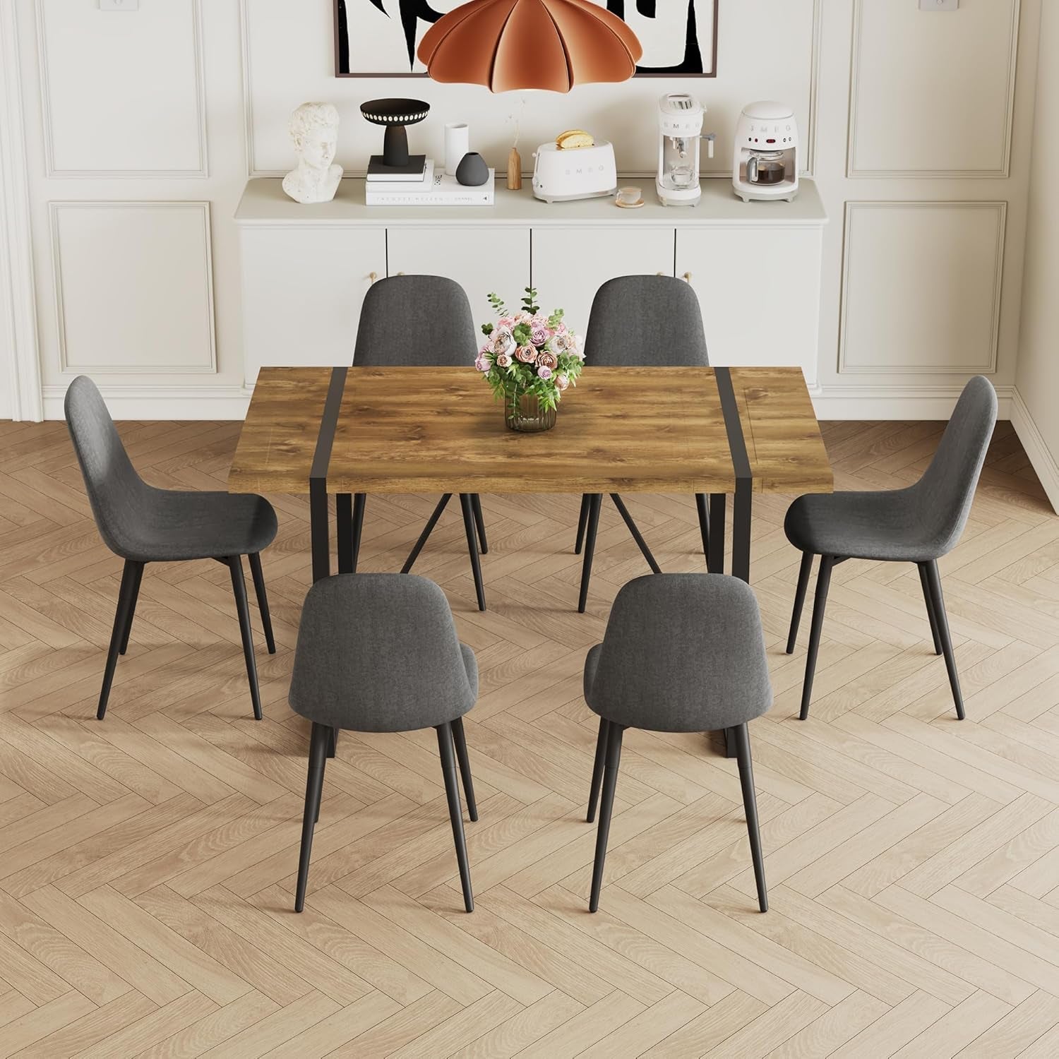 Executive Industrial Solid Walnut Dining Table Set