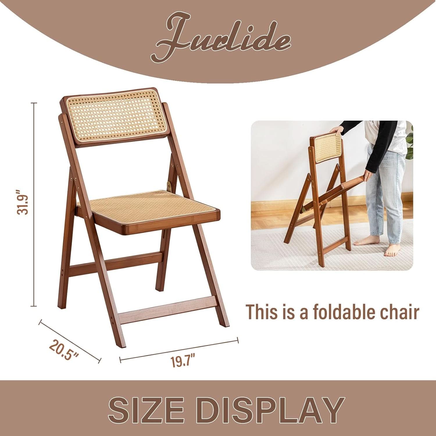 Rattan Folding Chair with Walnut Frame For Indoor/Outdoor Dining