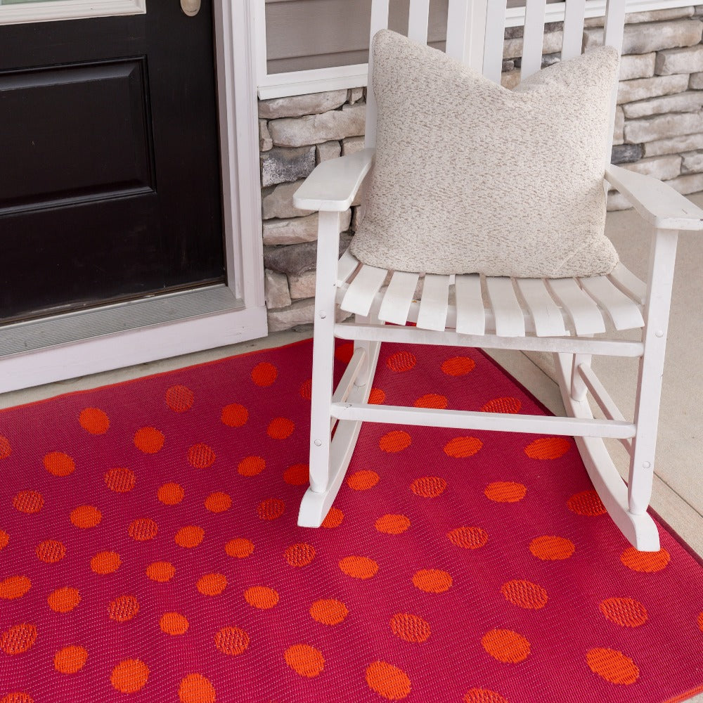 Crazy Dots Orange & Red Reversible Outdoor Mat