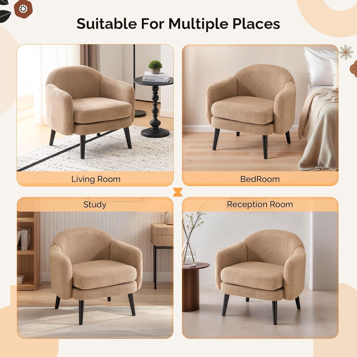 Corduroy Barrel Chair in Khaki