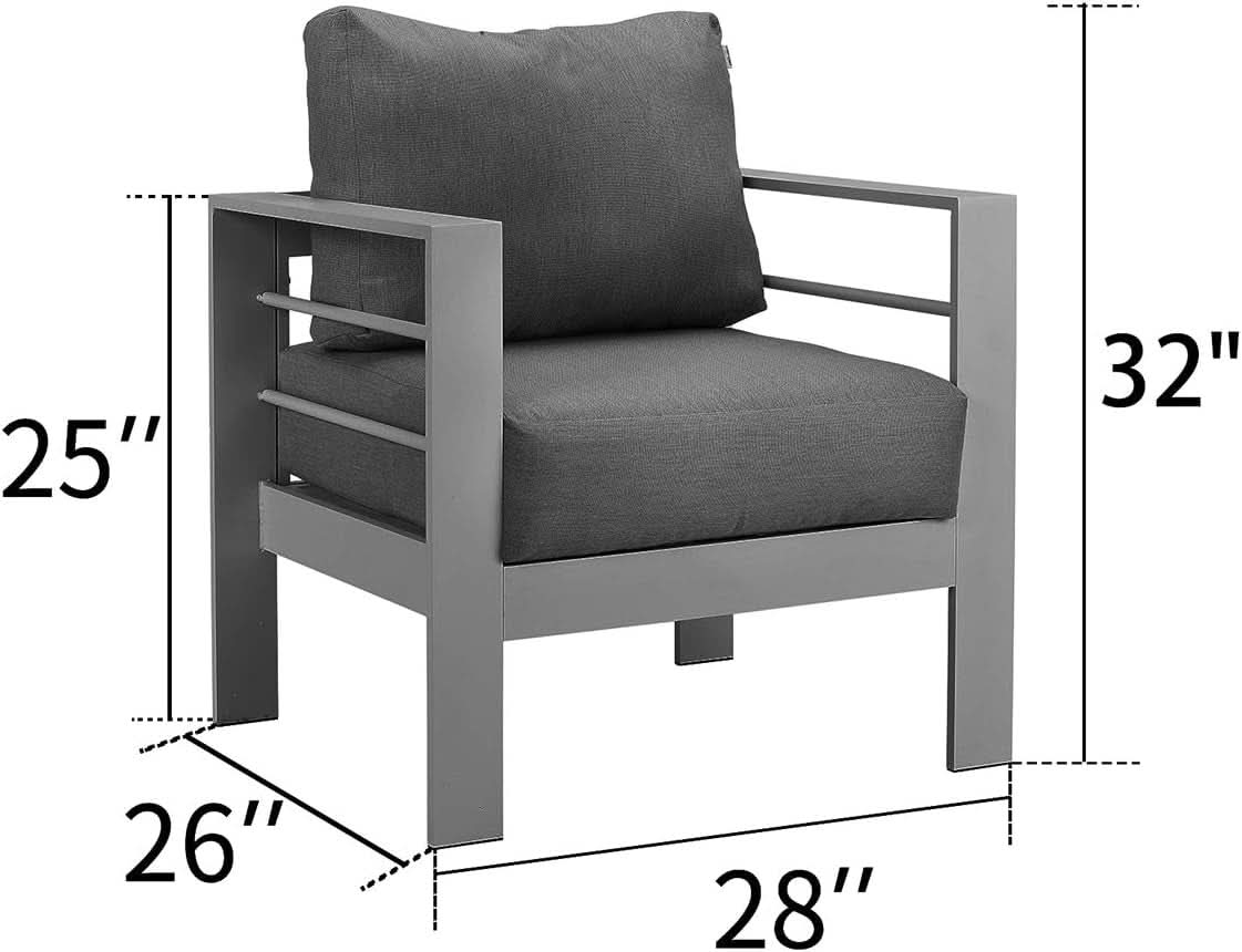 Weather Resistant Metal Armchair Set with Cushions - Dark Gray
