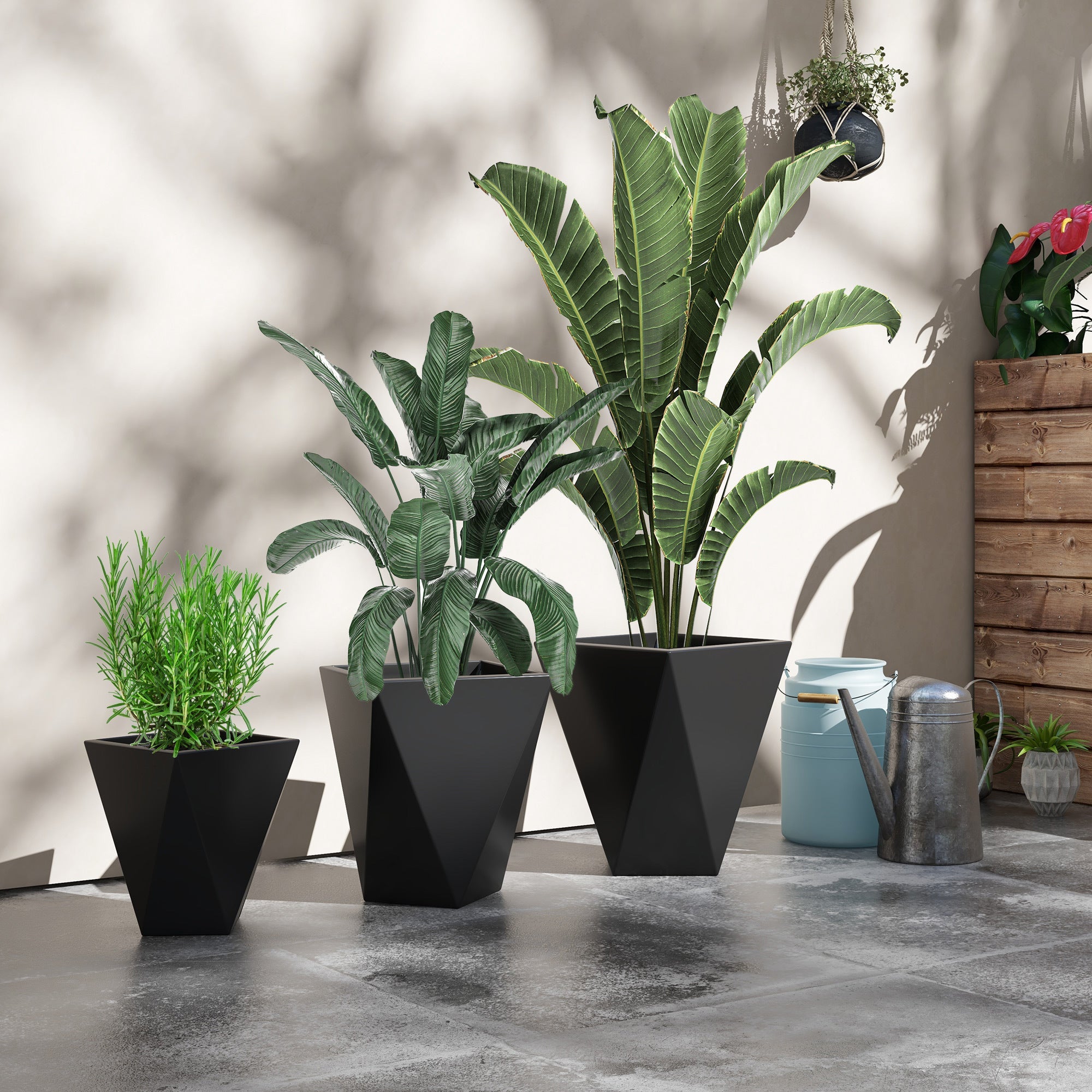 Set of 3 Tall Planters - Black