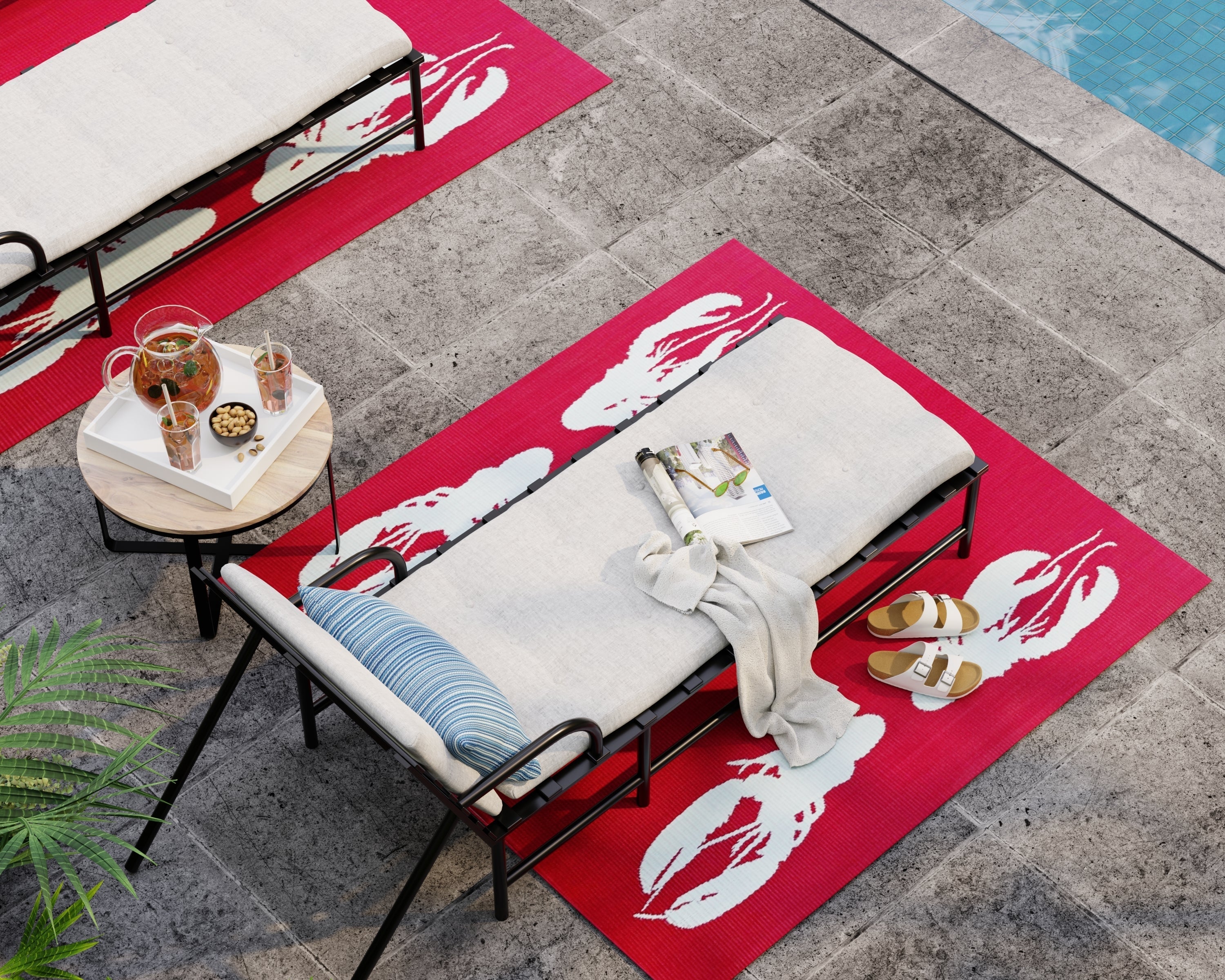 Four Lobster Red & Aqua Outdoor Mat