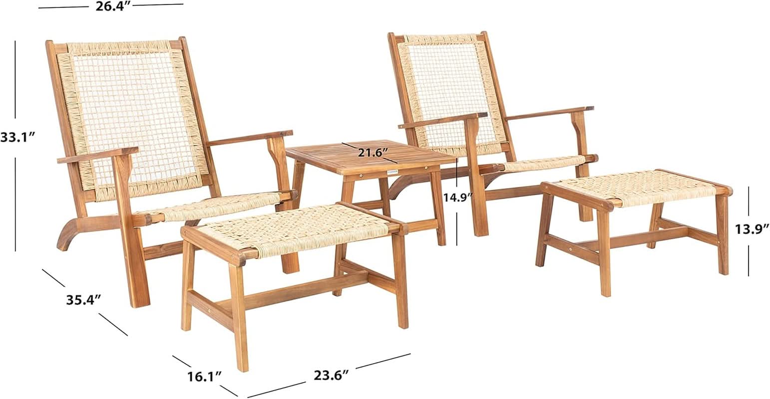 Outdoor Acacia Wood Rattan 5 Piece Patio Set
